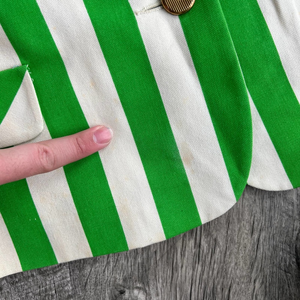 Vintage 1960's Arthur Jay Green and White Striped 3 Piece Jacket Skirt Short Set - Picture 6 of 13